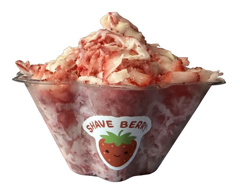 A cup of freshly shaved strawberry dessert with cream